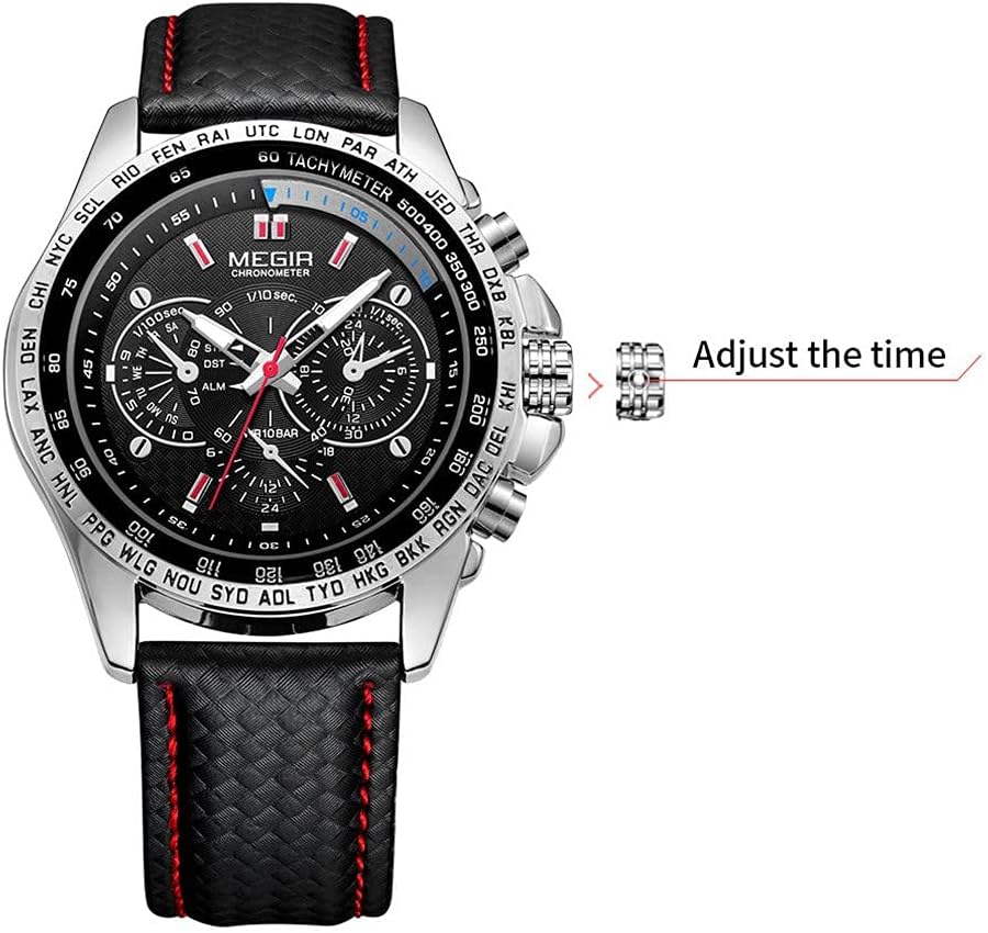 MEGIR Men Wrist Watch Leather Waterproof Luminous Analog Quartz Sport Casual Watch with Calendar for Business Work School Outdoor