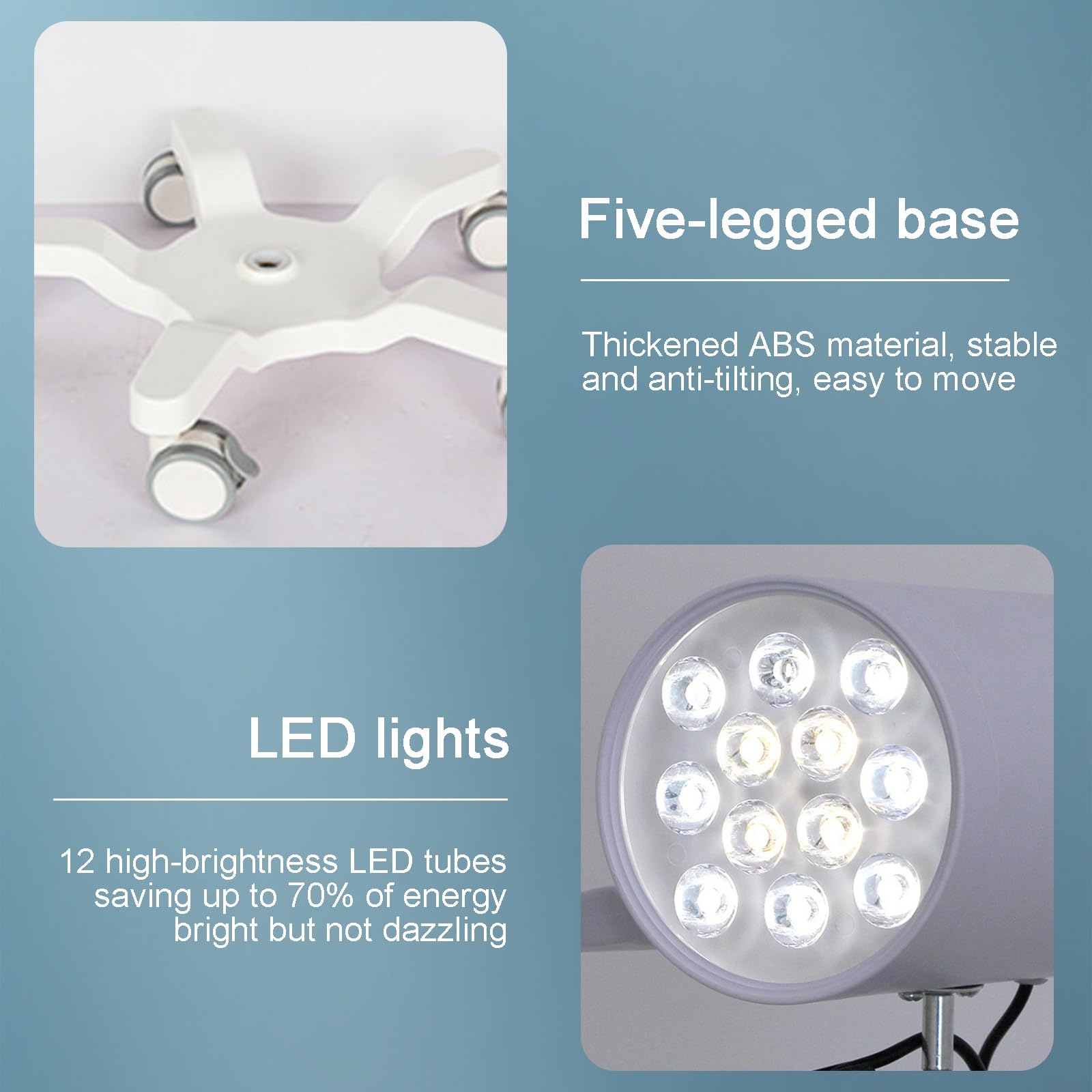 12 W Chirurgische LED Untersuchungslampe, Op Untersuchungsleuchte Mobile, 12 Loch Untersuchungslampe für Zahnärzte, mit Federlampenarm und Metalllampenschirm