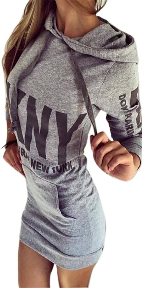SZHEN Womens Cotton Long Sleeve Bodycon Dress Letter Prind Hoodied Shirt