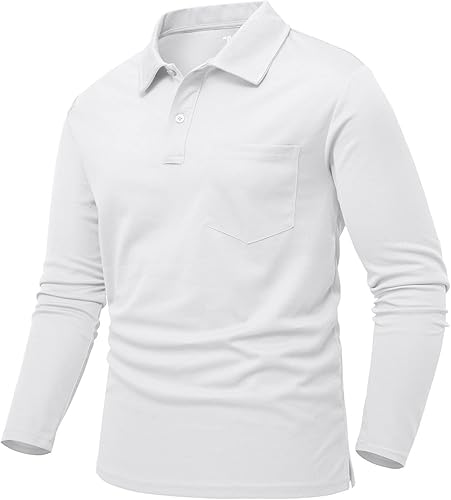 Rdruko Polo para hombre con bolsillo manga larga secado rápido para golf para exteriores con cuello