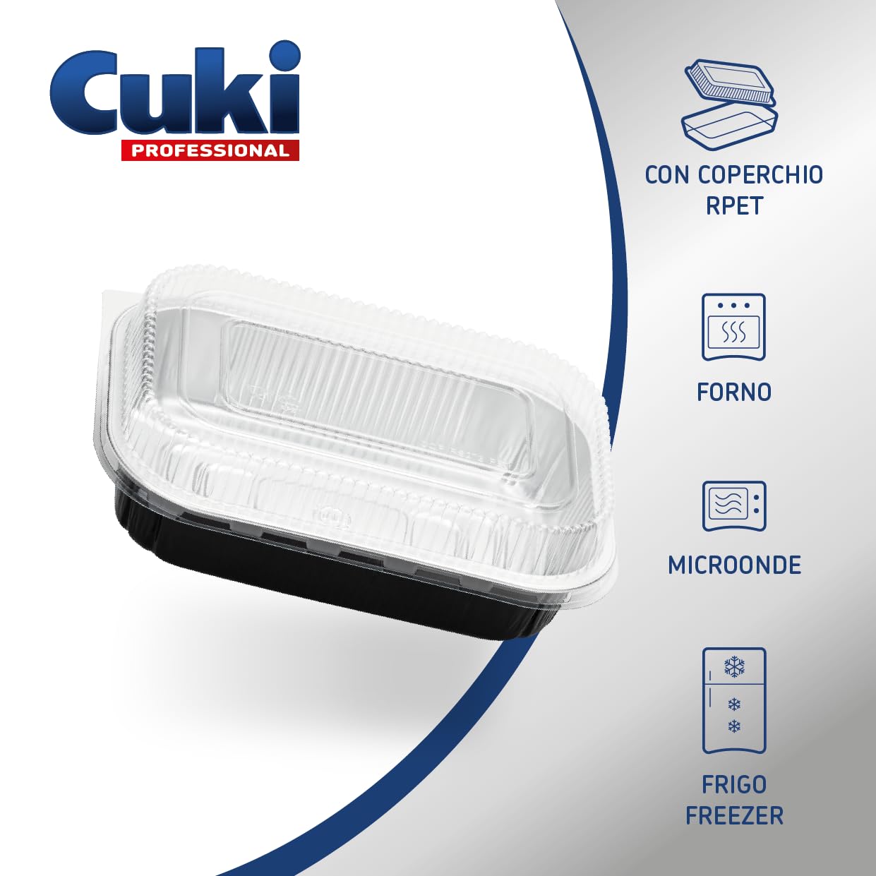 vaschette alluminio con coperchi ultra-forza, 2 porzioni, laccate, cm22x15xh4 , 1 confezione da 25 pezzi, monouso per forno, microonde, frigo, cottura, conservazione
