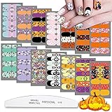 WOKOTO 14 Sheets Halloween Nail Polish Strips with Nail File Pumpkin Bat Ghost Witch Spider...