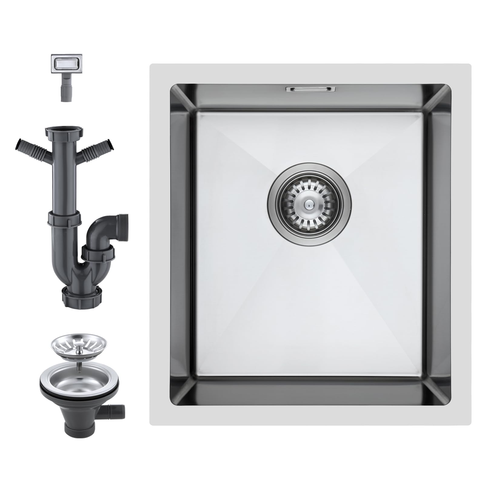 Klein Spüle Edelstahl 40x45 cm mit Hahnloch Kompakte Küchenspüle 304 Edelstahl 1 Becken Inkl. Siphon Überlauf Ablauf