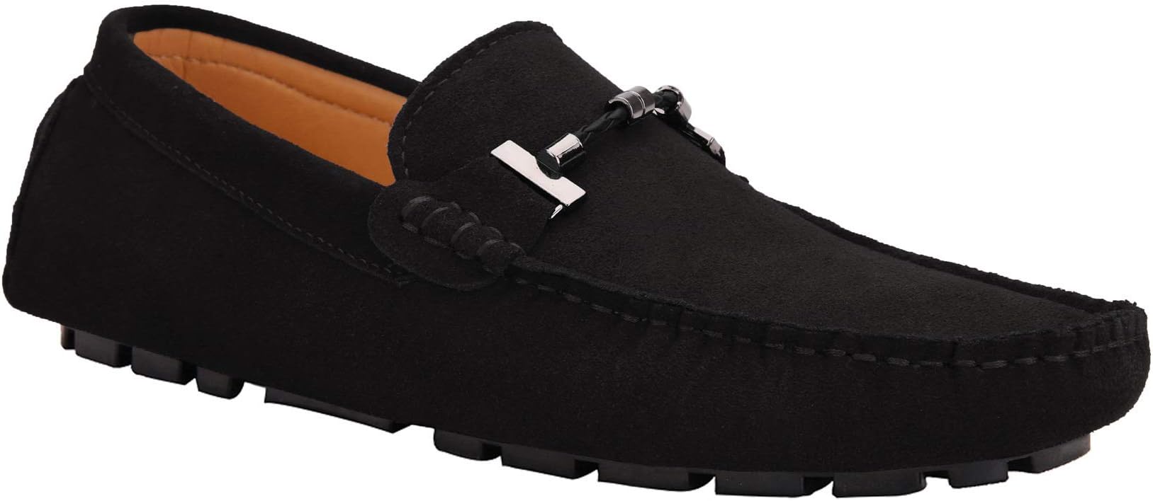 JIONS Mens Loafers & Slip-Ons Suede Dress Moccasins Driving Shoes Low Top Flats Black 44/10 M US