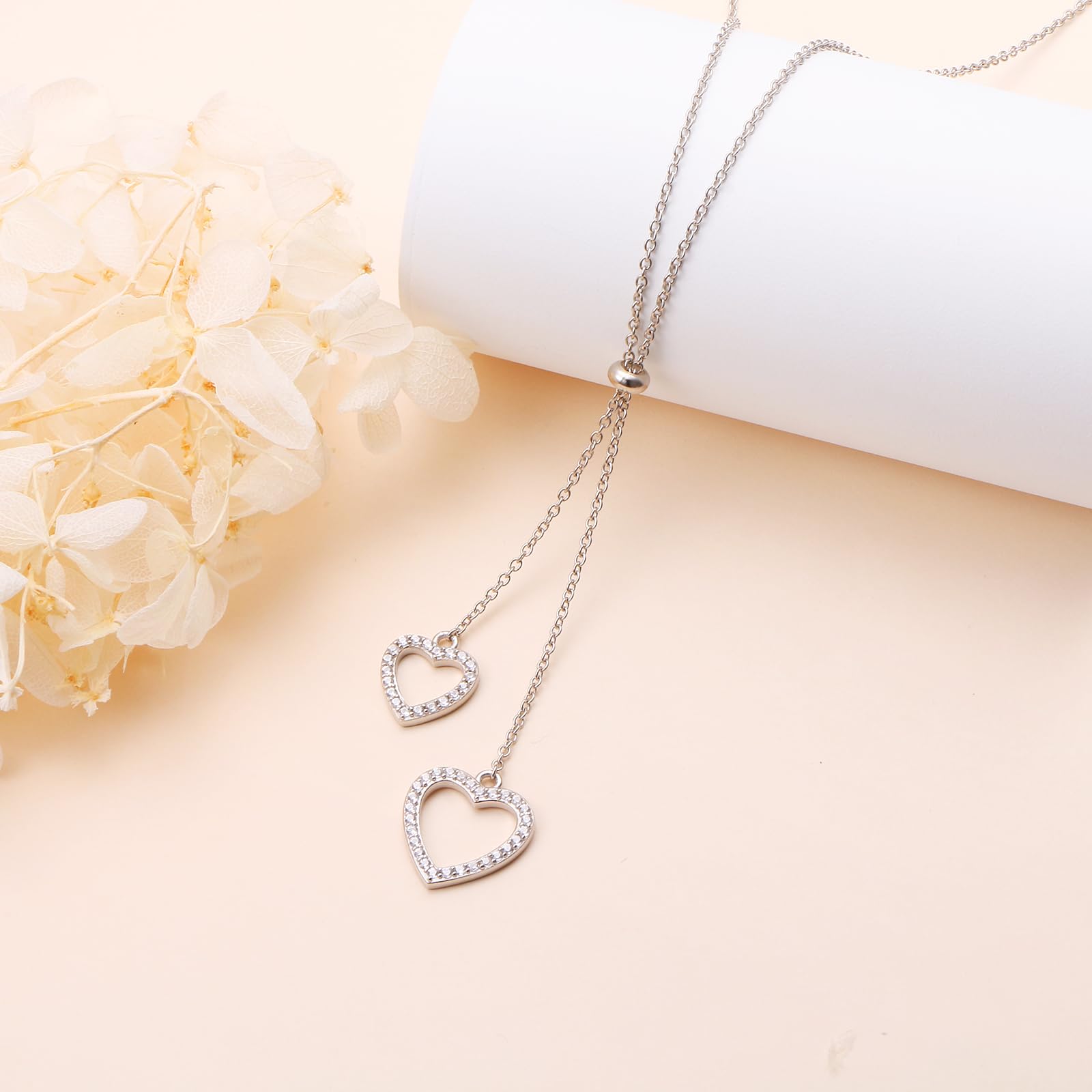 Y Kette für Damen 925 Sterling Silber Mond und Stern/Herz Anhänger Halskette Layered Halsketten Verstellbar Y Halskette Schmuck Geschenk Für Frauen