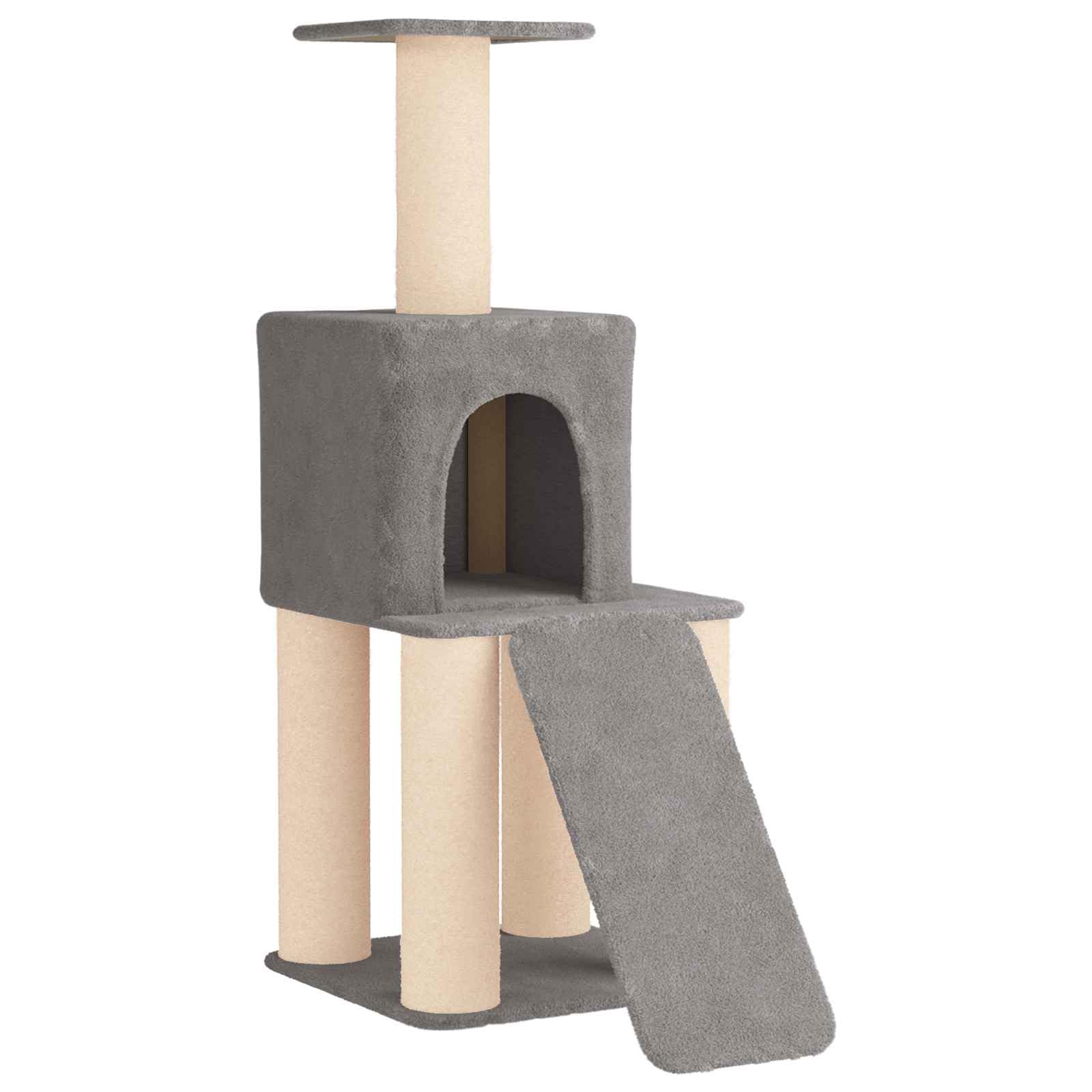 Árbol rascador de 146 cm con sisal y cueva, color gris claro