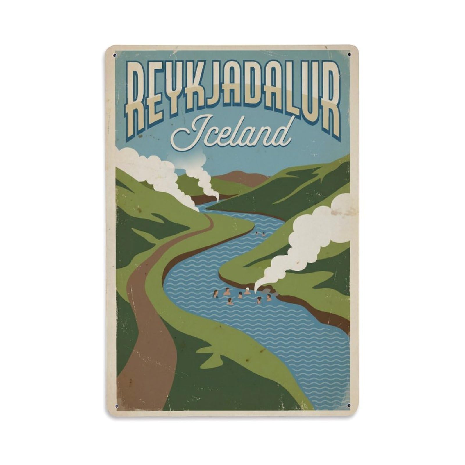 Gead 8X12inch Style Vintage Travel Reykjadalur Iceland Valley Metal Tin Sign