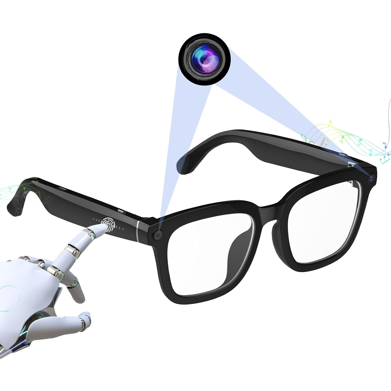 Smart AI Glasses with 80MP HD Camera 1080P Video Bluetooth Wi-Fi Voice Control AI Recognition Lightweight Hands-Free Glasses