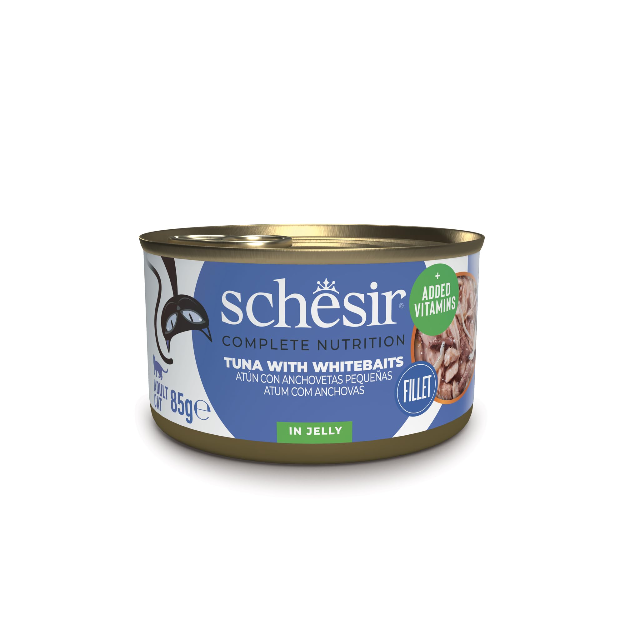 Schesir Thunfisch mit Anchoveten in Gelee, Nassfutter für Katzen, in Dosen, 100% natürlich, mit zusätzlichen Vitaminen, 12 x 85 g