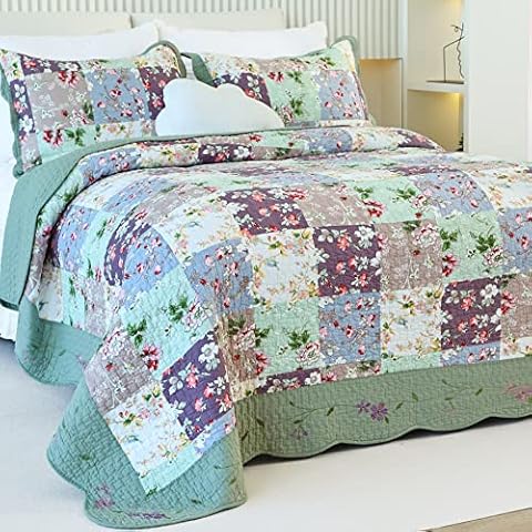 EVENHUG 100% Cotton Floral Quilt Set Cover