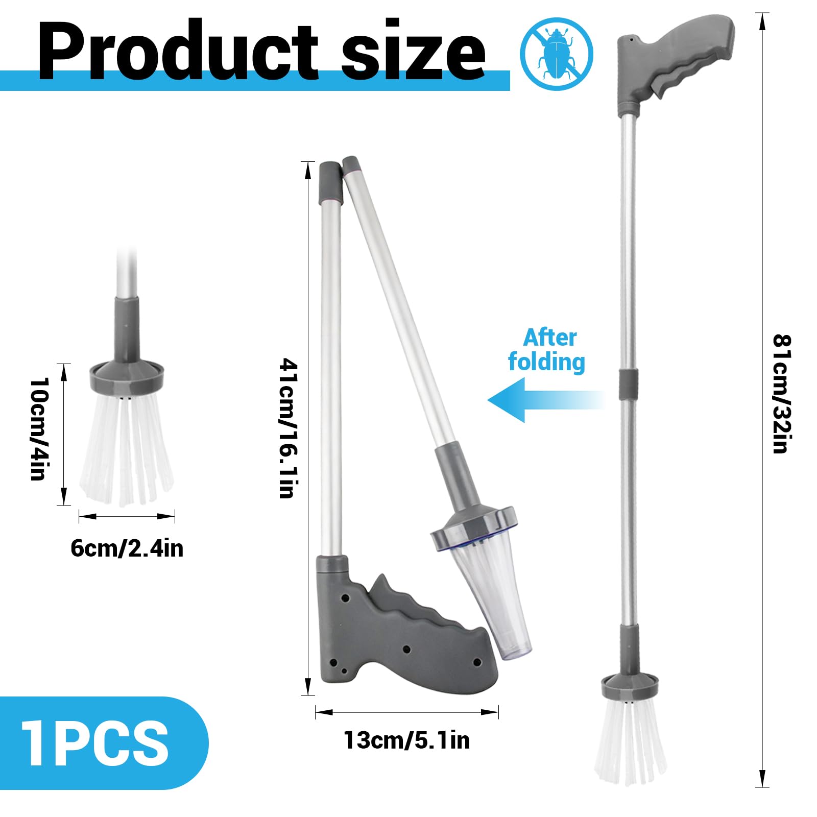 dellyy Cattura Insetti, Acchiappa Insetti 81 cm, Telescopica Trappola per Insetti Extra Lungo con Manico, Strumento per Ragni per Catturare e Rimuovere in Modo Sicuro