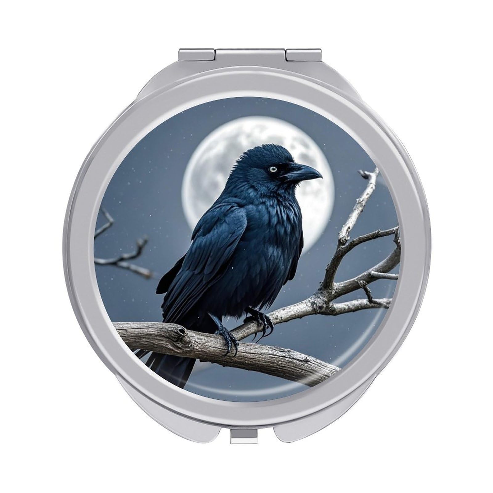 FekiLoot Night Crow Compact Mirror for Purse Portable Travel Makeup Mirrors Metal Magnifying Pocket Mirror Double Sided Small Handheld Mirrors for Women Travel Essentials