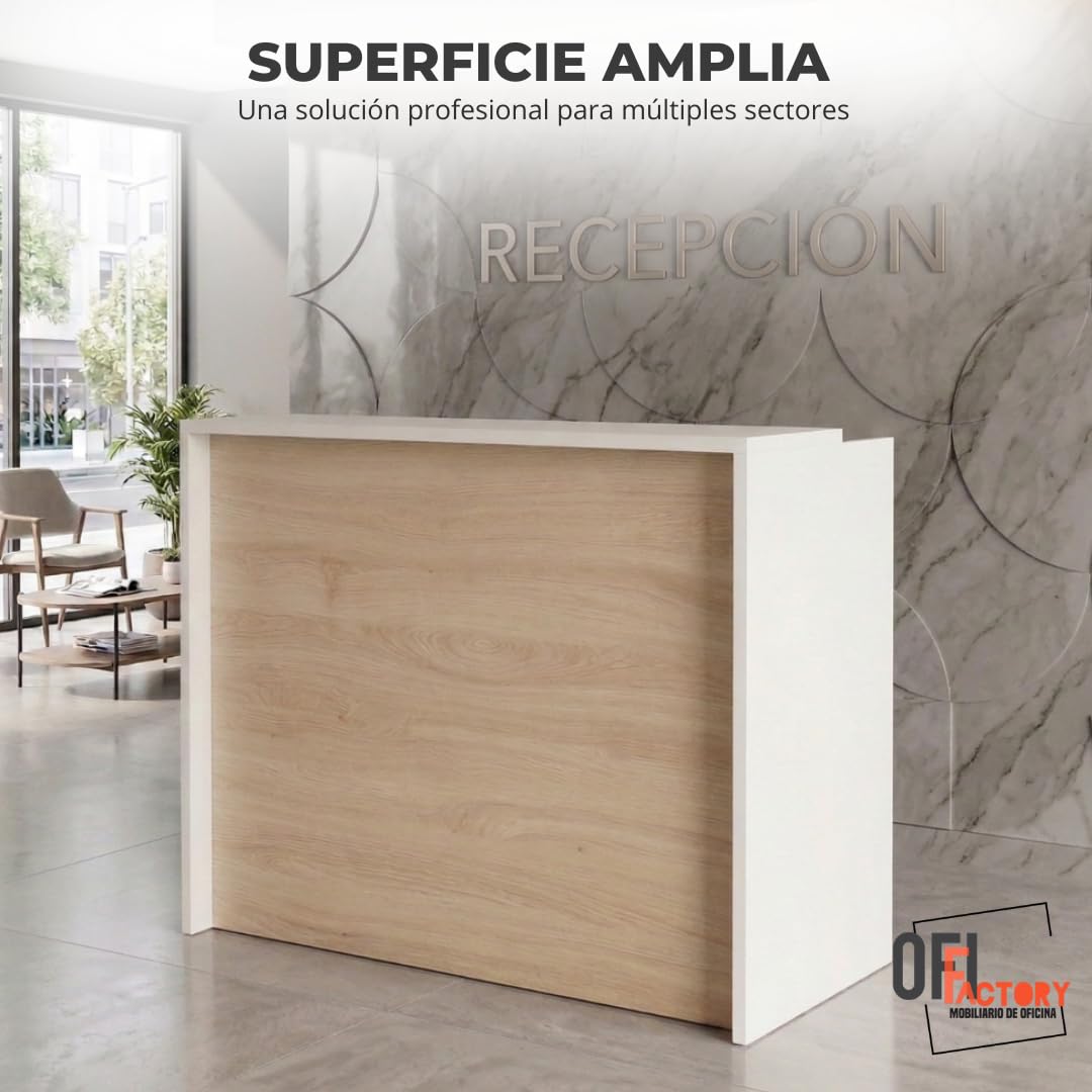 Mostrador Recepcion Profesional | Mostradores para Tiendas de Madera 25MM Grosor | Mesas para Recepción de Oficina, Peluqieria | Mueble Recepcion con Estanteria (Acacia, 120x105x50)