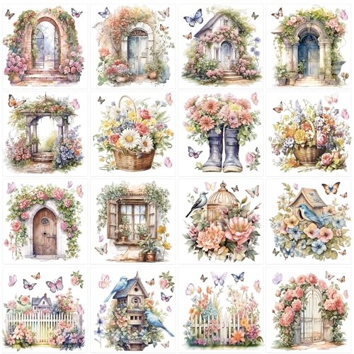 Vintage Rub on Transfers for Crafts: 16 Sheets Vintage Flower Rub on Transfers for Furniture Garden Birds Transfer Sticker Decals DIY Craft for Wood Glass Home Decor (6 * 6 inches)