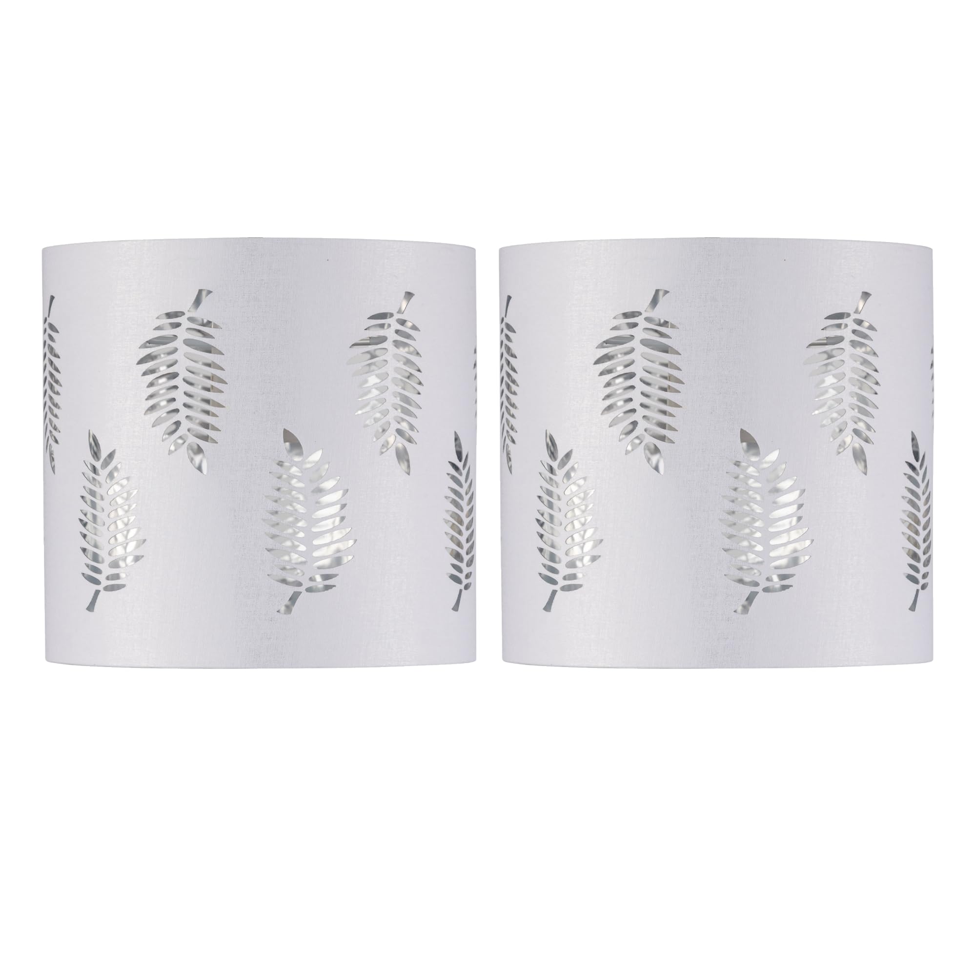 firstchoicelighting Set of 2 White Table Lamp Shades, Lampshades for Table Lamp or Bedside Light, Fern Leaf Cut Out Design, Diameter 15cm