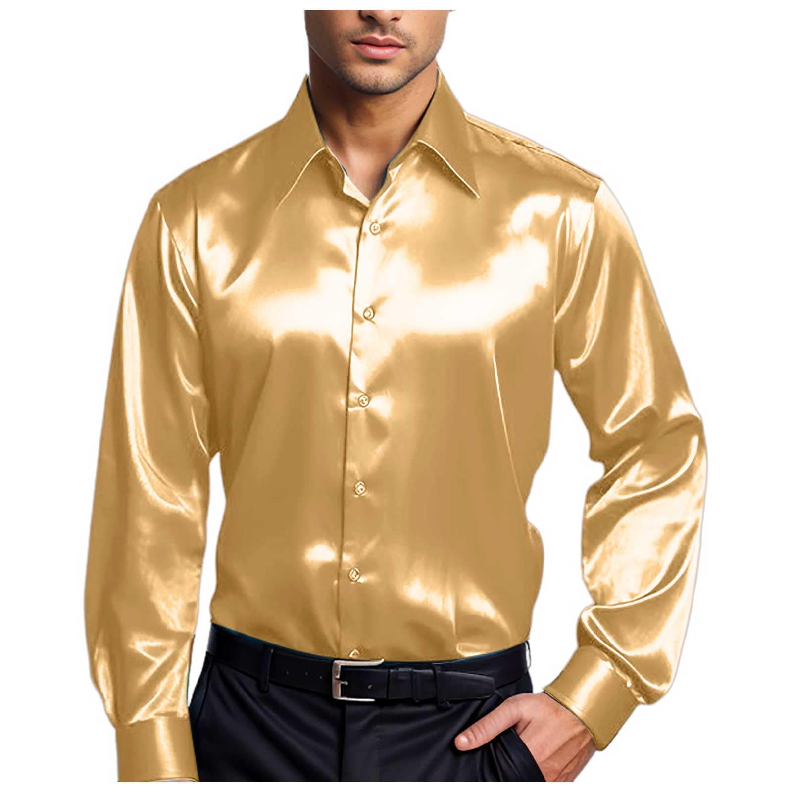 Party Hemd Herren Slim Fit Satin Bluse Langarmhemd Freizeithemden für Herren 70er Langarm Hemden Disco Party Kostüm Arbeitshemd Glänzend Langarmshirt Herren