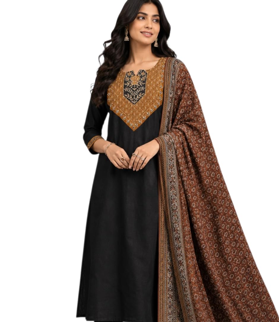 Women's Pure Cotton Ajhrakh Kurta and Dupatta Set | Ethnic & Casual Wear-picture-42