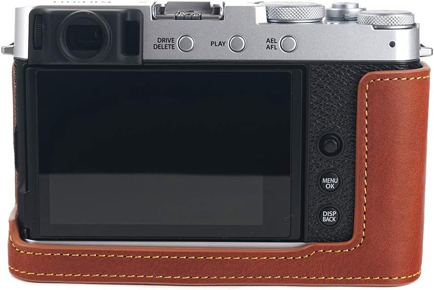 X-E4 Camera Case, BolinUS Handmade Genuine Real Leather Half Camera Case Bag Cover for Fuji Fujifilm X-E4 XE4 Camera Bottom Opening Version + Hand Strap (LavaBrown)