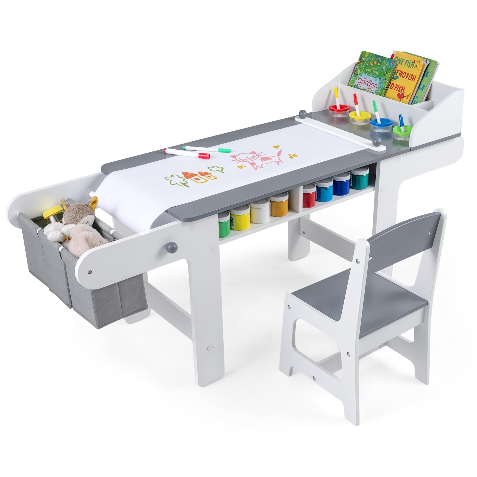 LIFEZEAL Kindertisch mit Stuhl, Kindersitzgruppe für Kleinkinder | Aktivitätsschreibtisch mit Papierrolle zum Spielen, Zeichnen, Zeichentisch für Mädchen und Jungen ab 3 Jahren