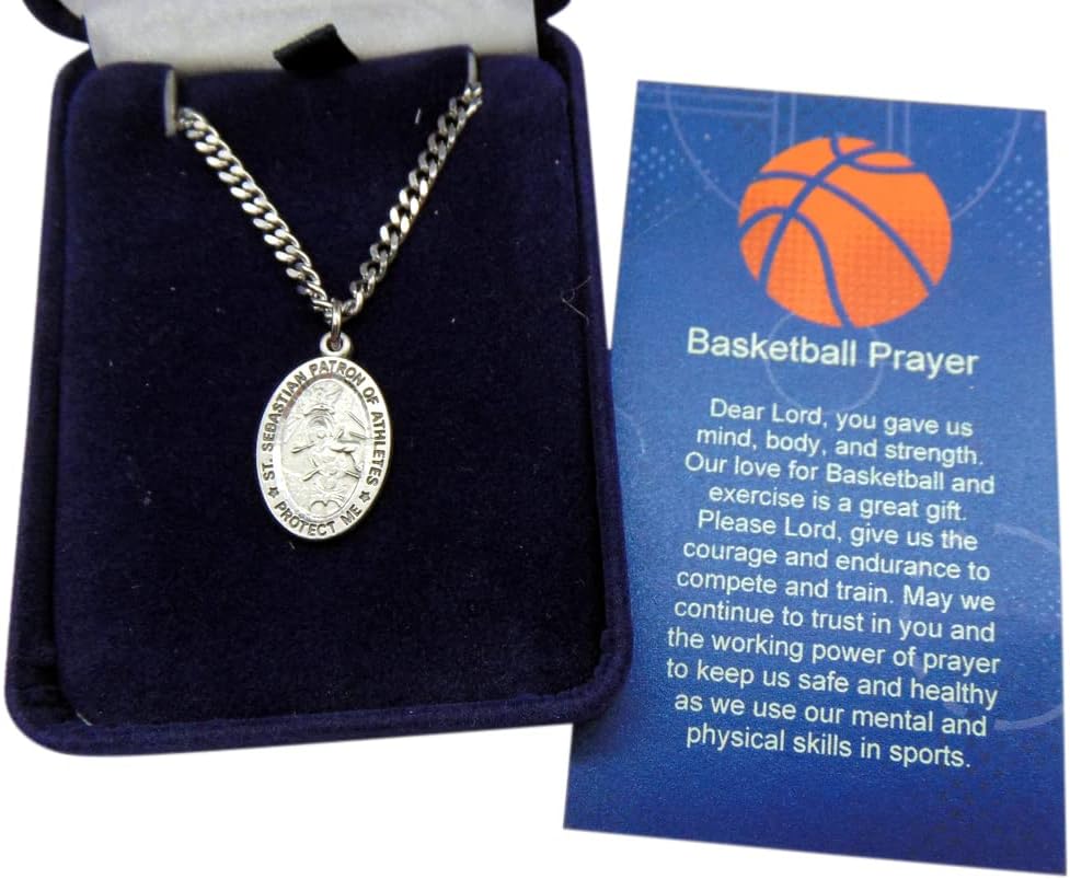 Westmon Works St Sebastian Basketball Medal Set with Pewter Pendant Medallion on a Stainless Steel Chain Prayer Card Boxed - Image 2