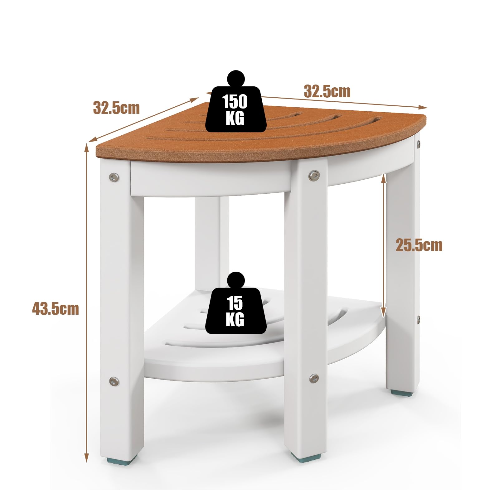 HOMASIS Sgabello Bagno a Ventaglio, Sgabello per Doccia a 2 Ripiani, Sedia Multiuso in HDPE, Sgabellino Basso e Salvaspazio, Impermeabile e Antiscivolo, Portata 150kg, 32,5 x 43,5cm (marrone)