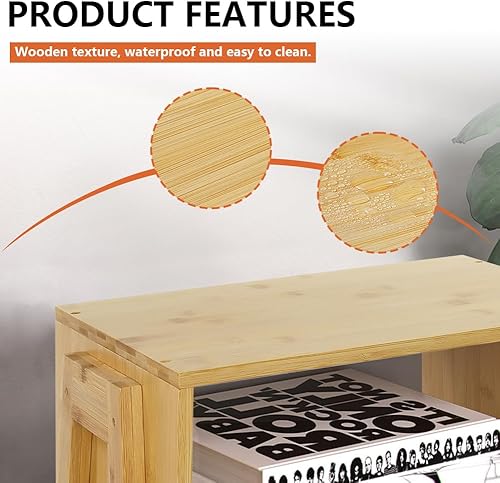 Miniatura 4 de KKTONER Mesitas de noche modernas de bambú, mesas auxiliares para dormitorio con almacenamiento, mesita de noche pequeña para sala de estar y