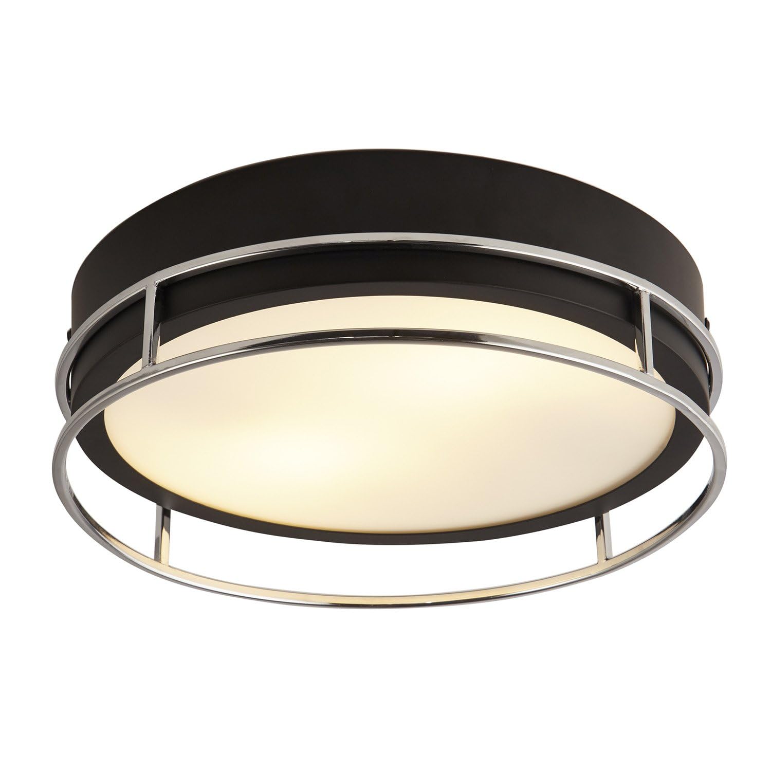 Searchlight Lighting Black & Chrome Searchlight Phoenix 2 Light Flush Black, Chrome, Frosted Glass