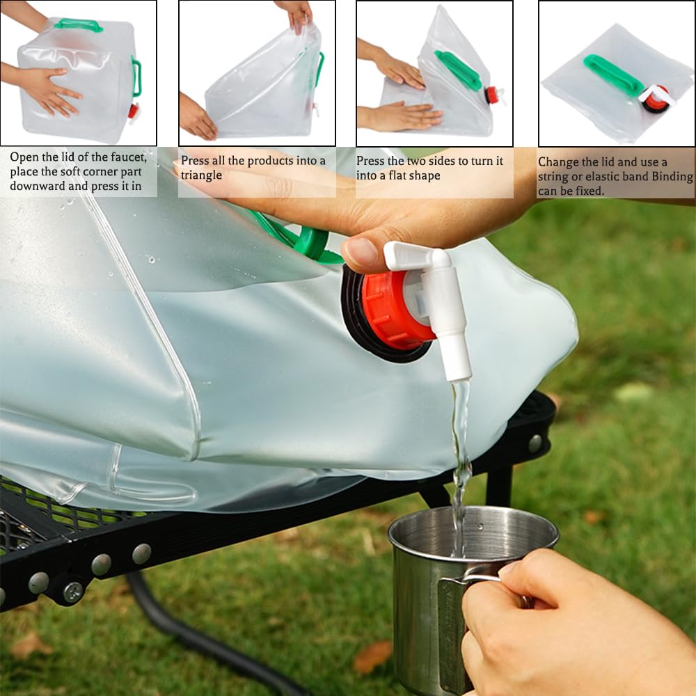 dellyy Tanica per Acqua Pieghevole, 2 PCS 20L Taniche per Acqua Pieghevoli Trasparente, Sacchetto Pieghevole con Rubinetto per Viaggi, Picnic, Campeggio