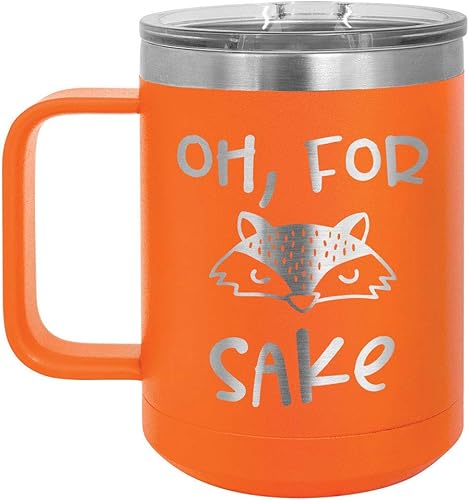 OH FOR FOX SAKE Naranja 15 oz Taza de café wtapa deslizante Taza de café de viaje aislada Ideas de regalos de cumpleaños o Navidad de mujeres u