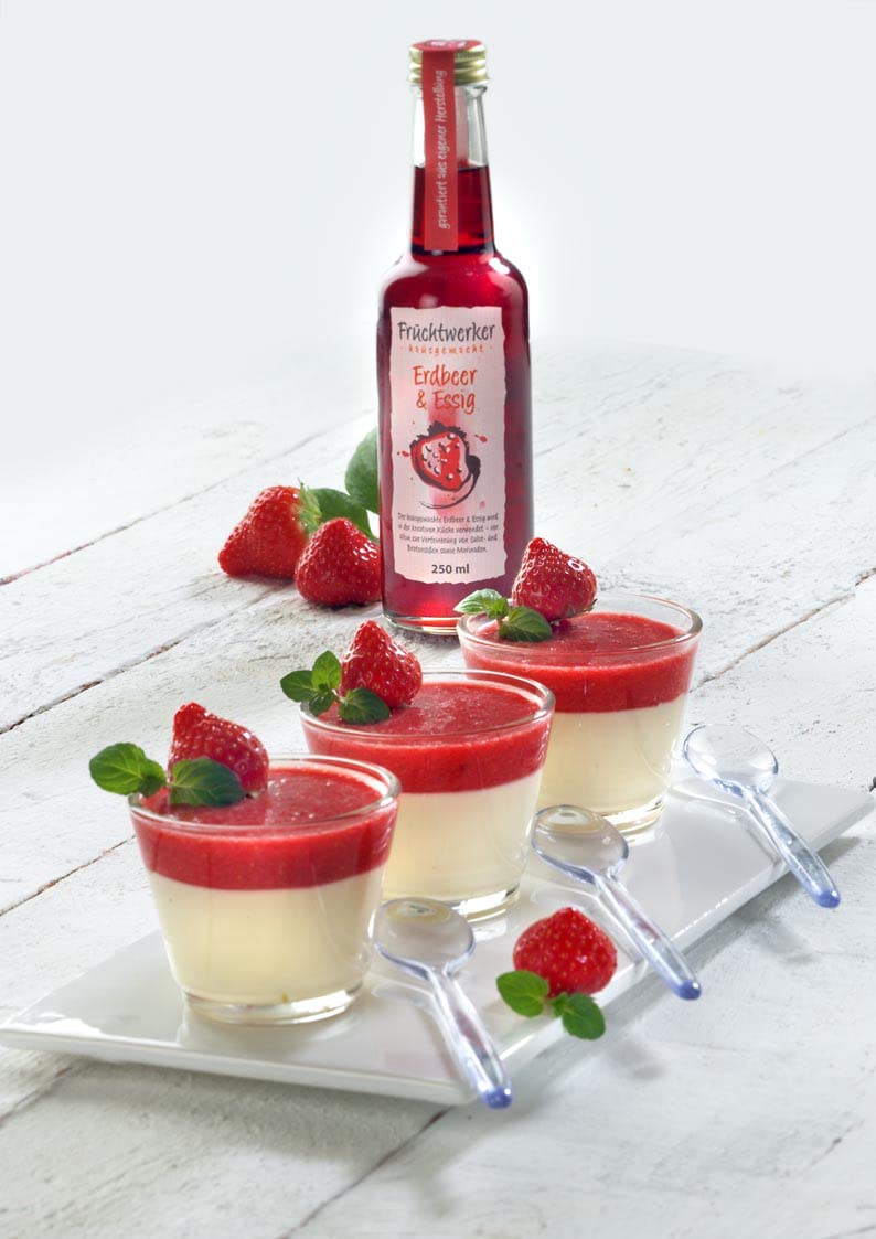 Fruchtwerker Set di aceto e frutta, diverse varietà, fruttato, aceto di frutta, aceto di frutta, set di aceto, puro vegetale, dolce, in bottiglie di vetro (fragola + mela + limone)