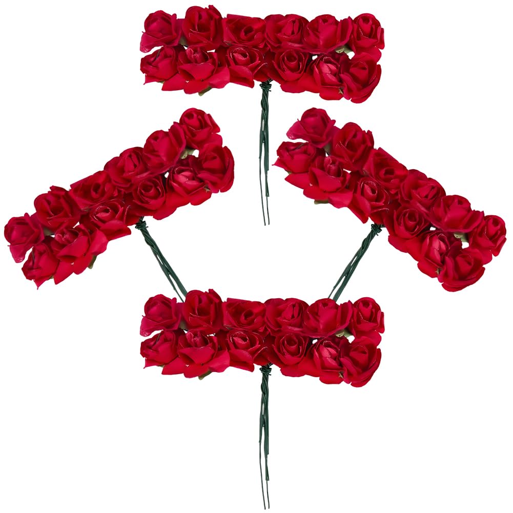SOFPLATE 144Pcs Faux Mini Red Roses Bulk Artificial Flowers with Stems Red Paper Rose Bouquets for Wedding Bridal Shower Centerpieces Boutonniere Hair Clips Headband Valentines Party Scrapbooking โ image 1