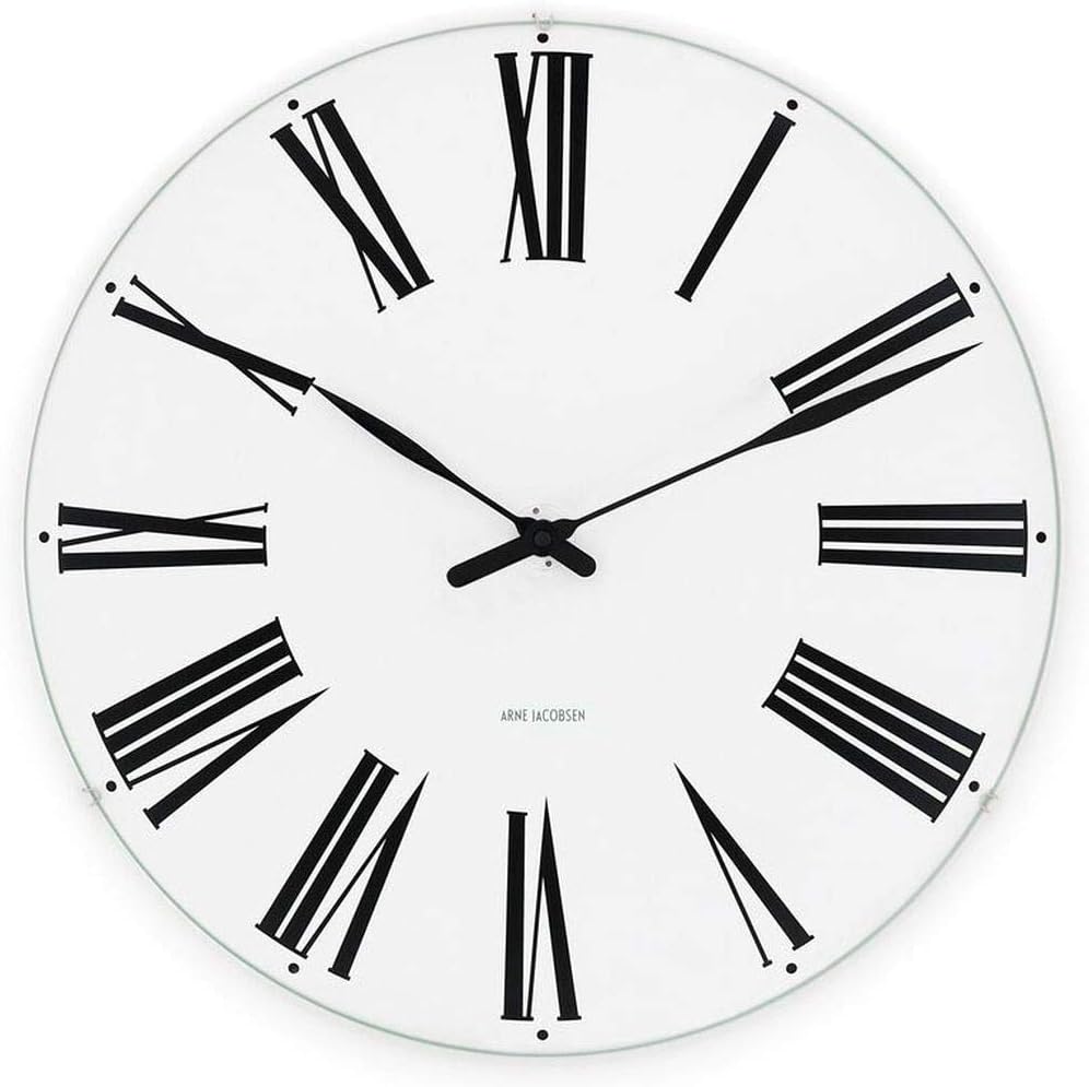 Arne Jacobsen Roman Wall Clock, White and Black, 11.4" D, Gift Box Included
