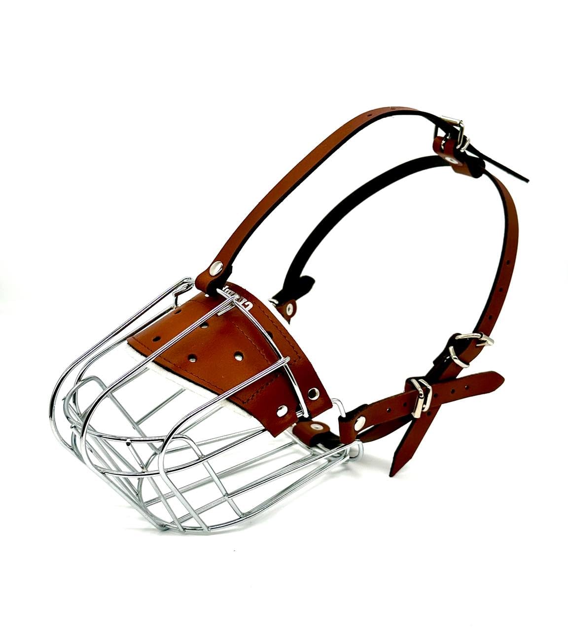 L&J Pets UK Metal Wire Basket Dog Muzzle, Polymer Coated for German Shepherd Labrador Medium Large Dogs, Safe Breathable Cage for Biting Chewing (4, Silver/Brown)