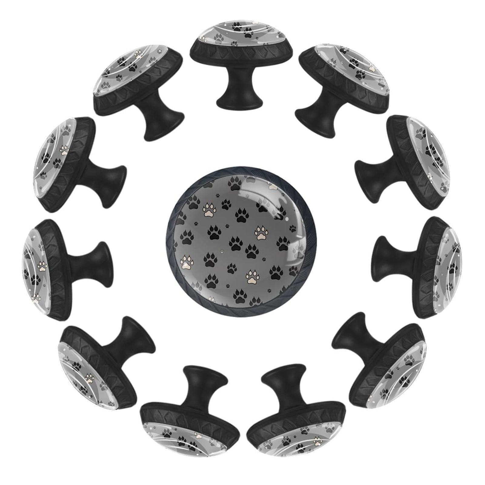 Boutons de tiroir pattes d'animaux 35 mm ronds et ludiques en lot de 12