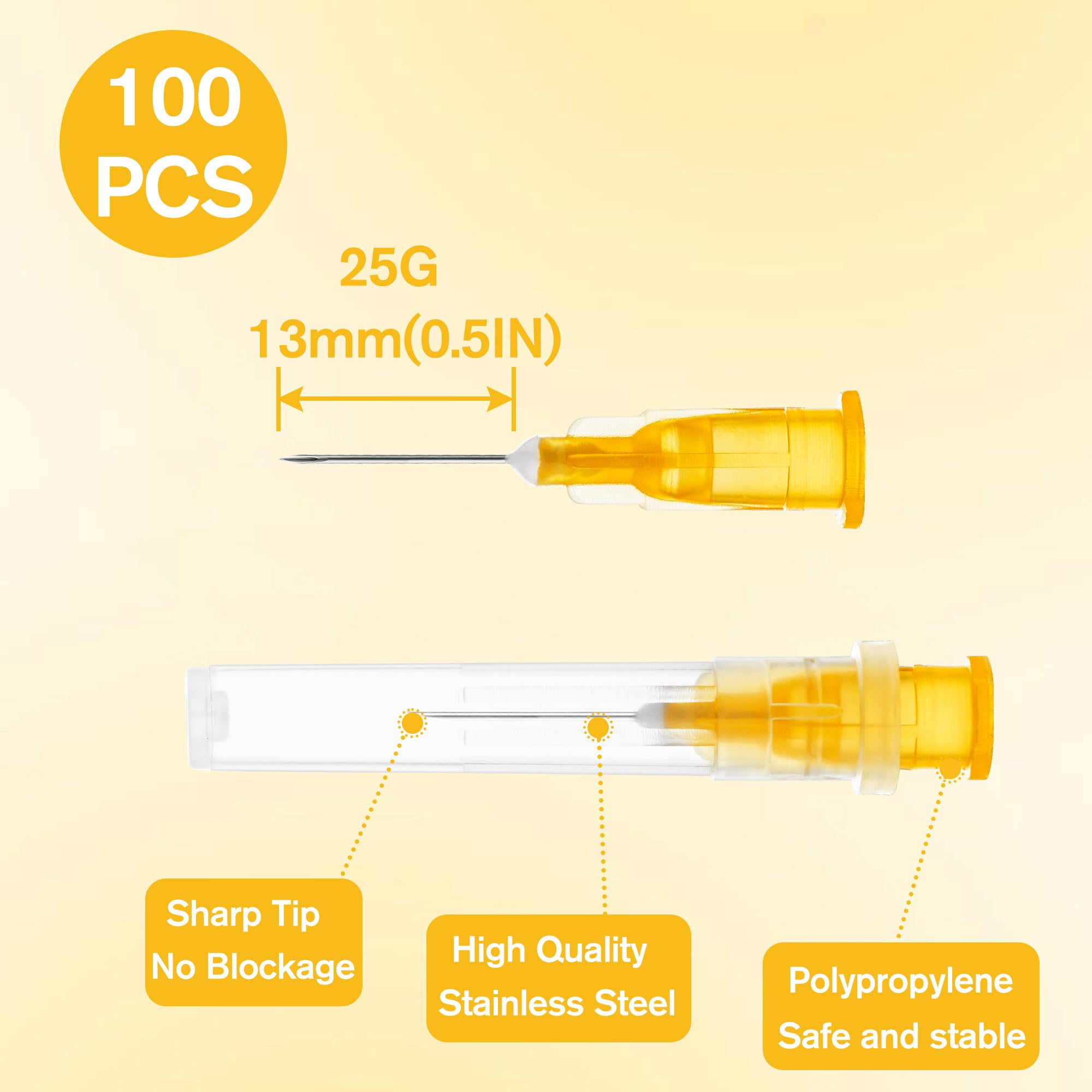 100 Pack 25 Gauge 1/2 Inch Needle Disposable Luer Lock Needles Dispensing Lab Supplies,Individually Sealed Packaging — Amazon image 3