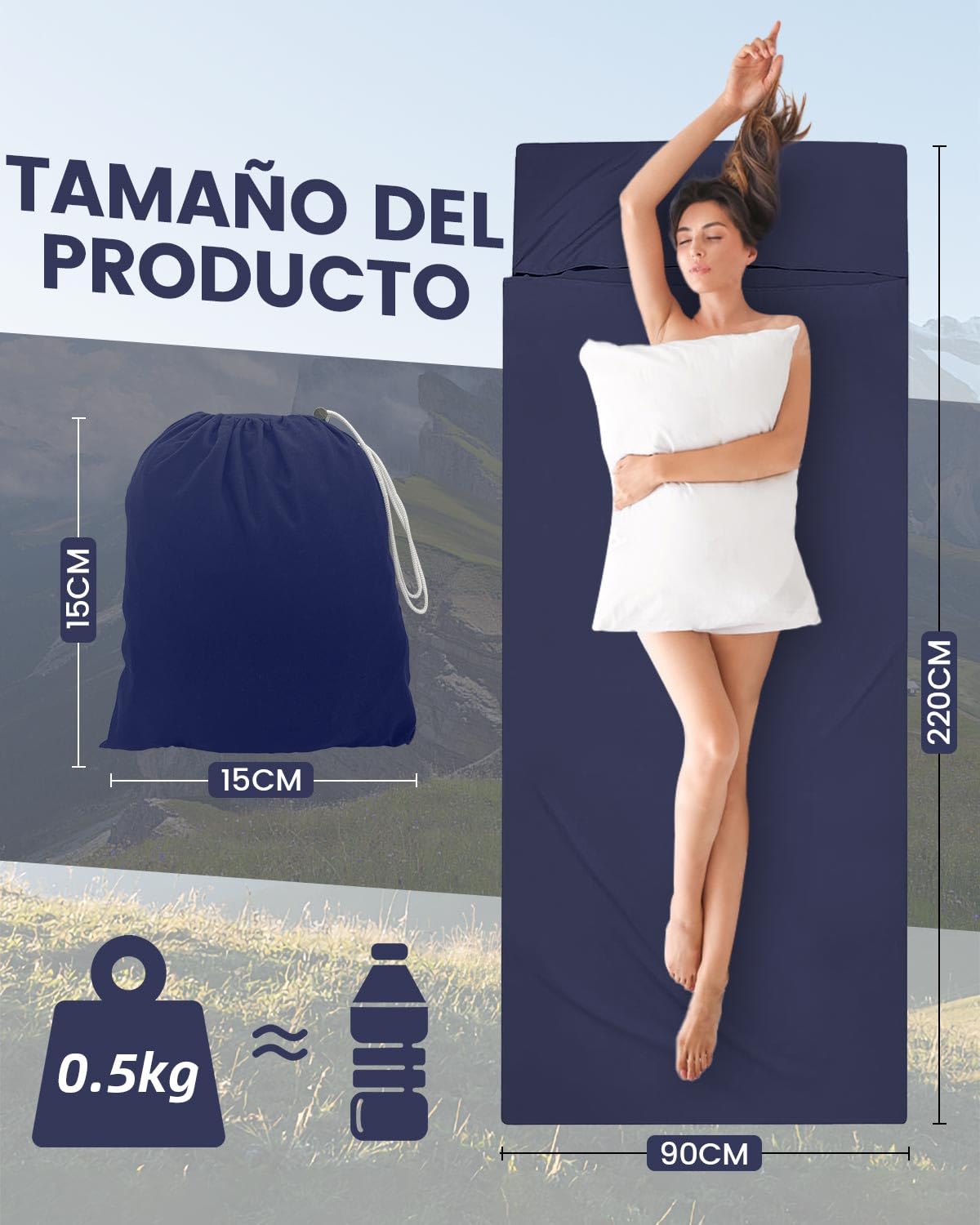 Saco de Dormir Ultraligero, Sábana Saco para Saco de Dormir Adulto Individual Suave y Sedoso Sábanas Saco