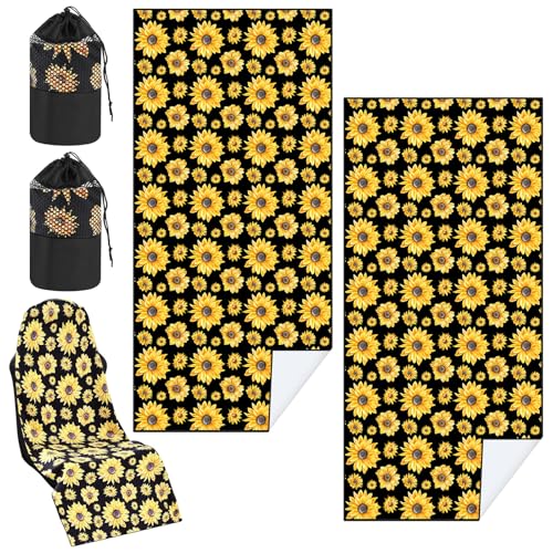 Image of Hahafelt 2 Pack Car Seat Towel Cover with Storage Bag, Sunflower | 63 x 32 in Car Towel Seat Cover Non Slip Waterproof, Gym Workout Swimming Running, Machine Washable Sweat Absorbent Protector