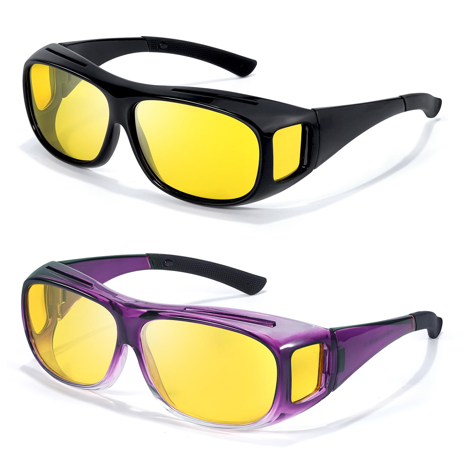 VIEWBETTER Nachtsichtbrille für Frauen und Männer, gelbe Gläser, Nachtfahrbrille, blendfrei, polarisiert, N4106, 2 Stück