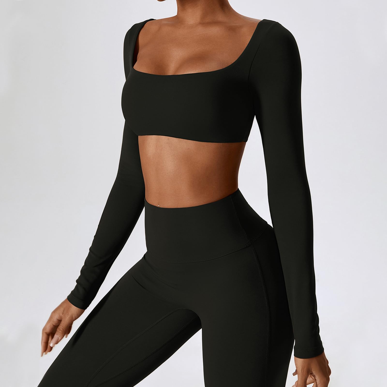 IDOPIP Sport-Set Damen Langarm für Fitness: Zweiteiler Gym Set mit Langarmshirt und Leggings Schlaghose - Sportkleidung für Yoga Pilates Workout