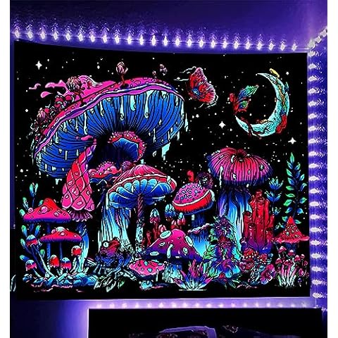 TUGCAY Blacklight Mushroom Tapestry Cover