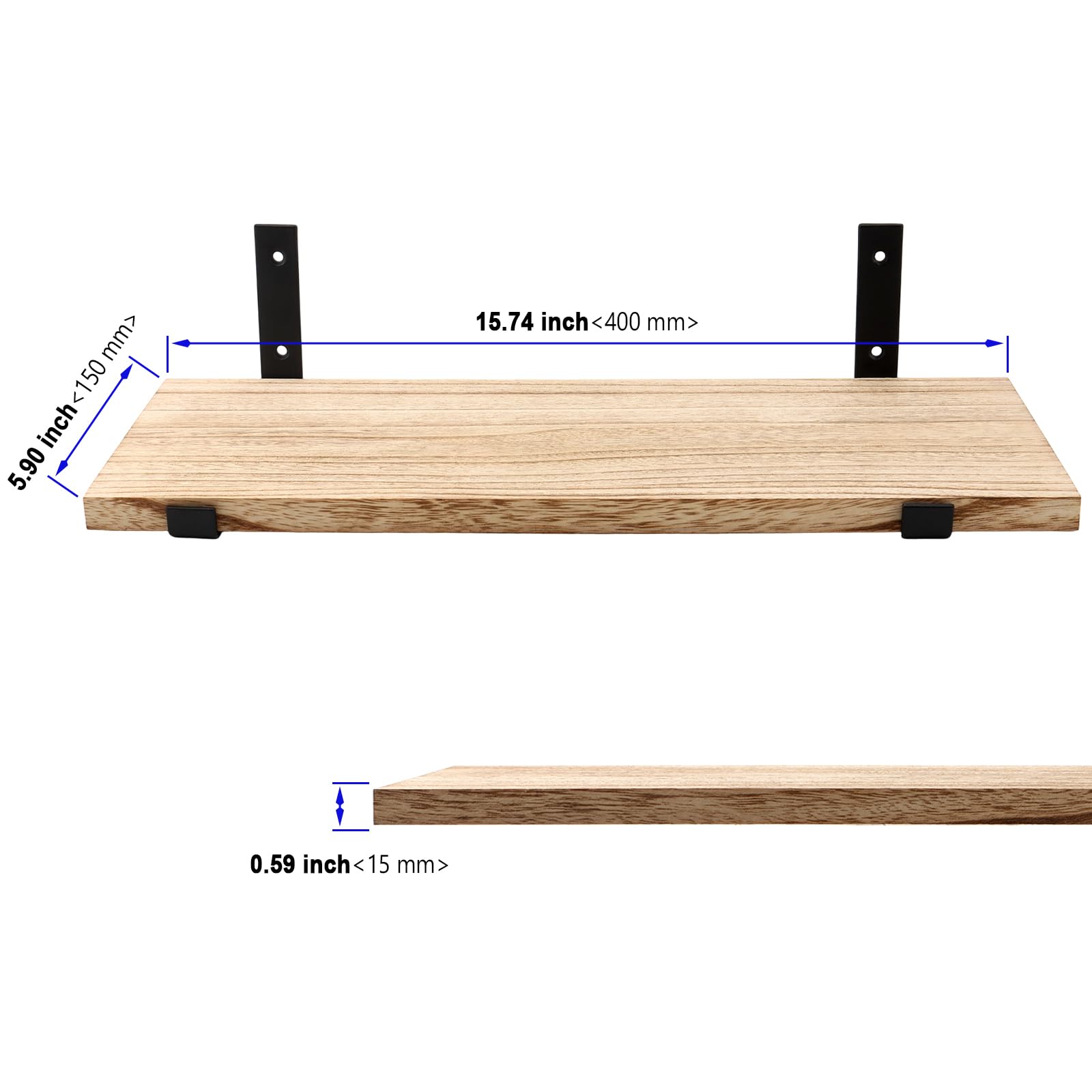 4 sztuki regałów ściennych z drewna, 40 x 15 x 1,5 cm, regały wiszące, montaż na ścianie za pomocą śrub, metalowe regały ścienne do kuchni, łazienki, sypialni