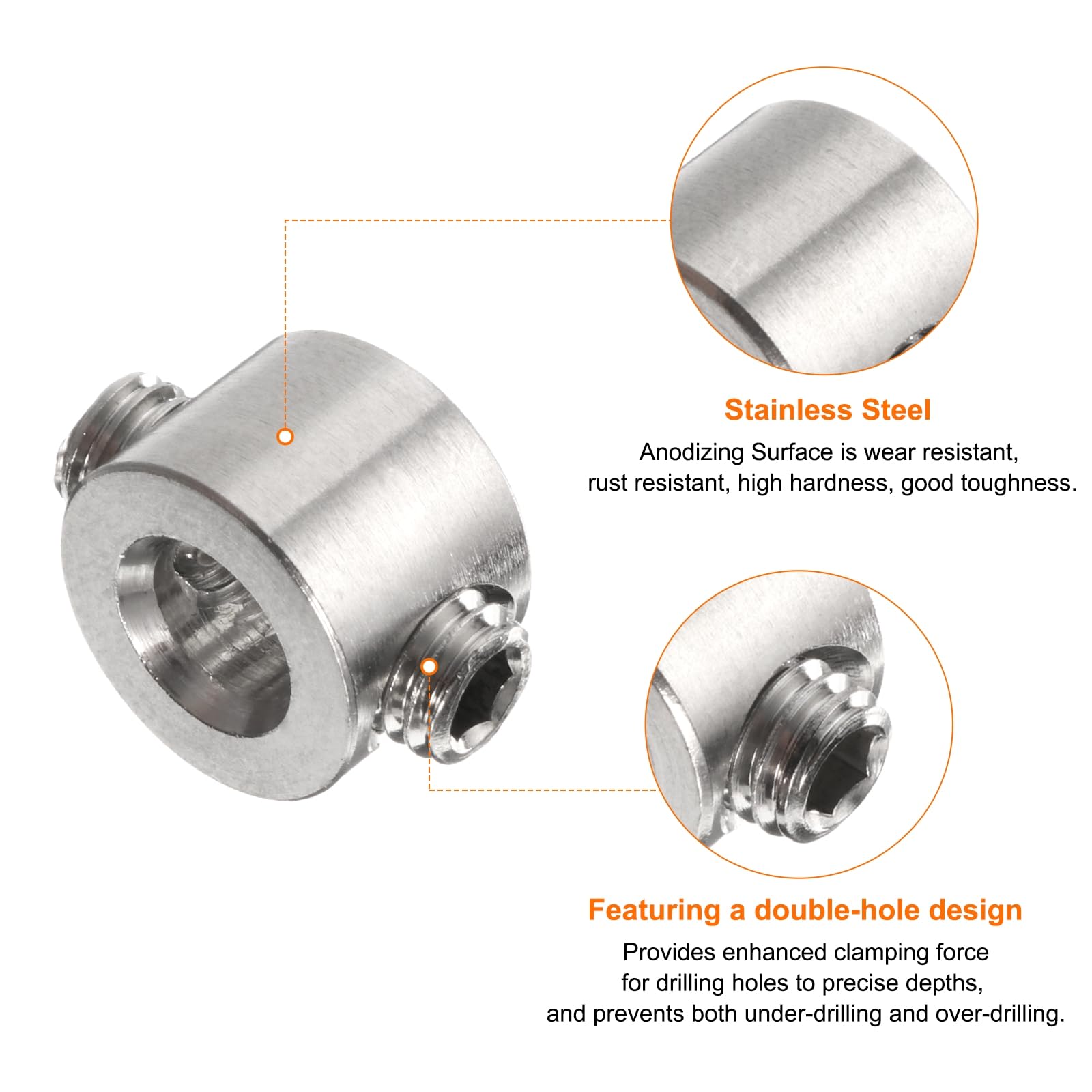 4 Butées De Perçage 4mm Réglables Acier Inoxydable - Avec Clé Hexagonale