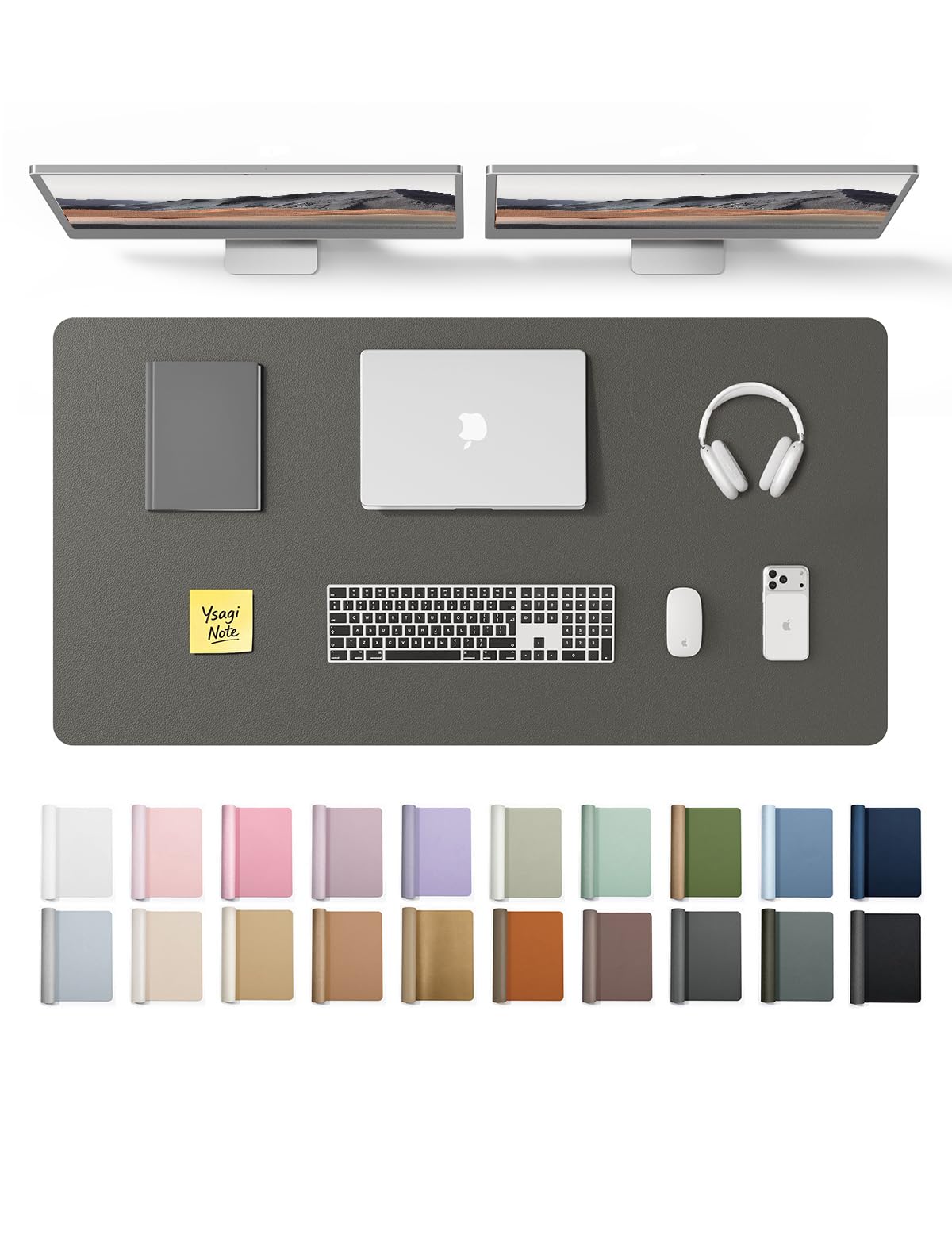 YSAGi Leather Desk Protector, Office Mat, Large Mouse Mat, Non-Slip PU Leather Blotter, Laptop Desk Pad, Waterproof Writing Pad for Office and Home (Dark Grey, 47.2" x 23.6")