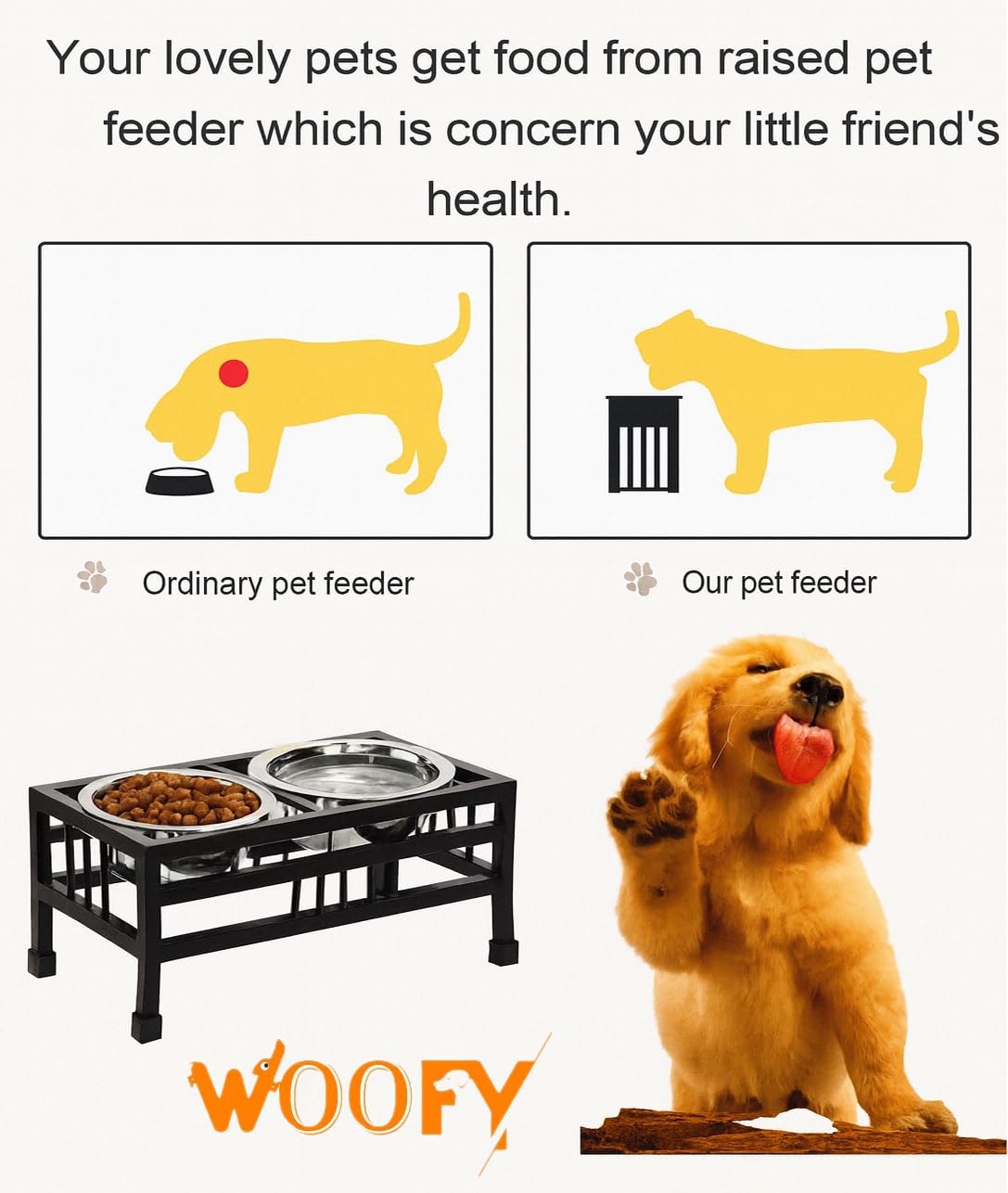 Woofy Pets Double Elevated Feeding And Watering Stand Bowls | Stainless Steel Bowl Non-Slip Iron Stand For Puppies And Small Dogs (Small - 350Ml X 2 Bowl), 29.5 Cm, 14 Cm, 12.5 Cm 3