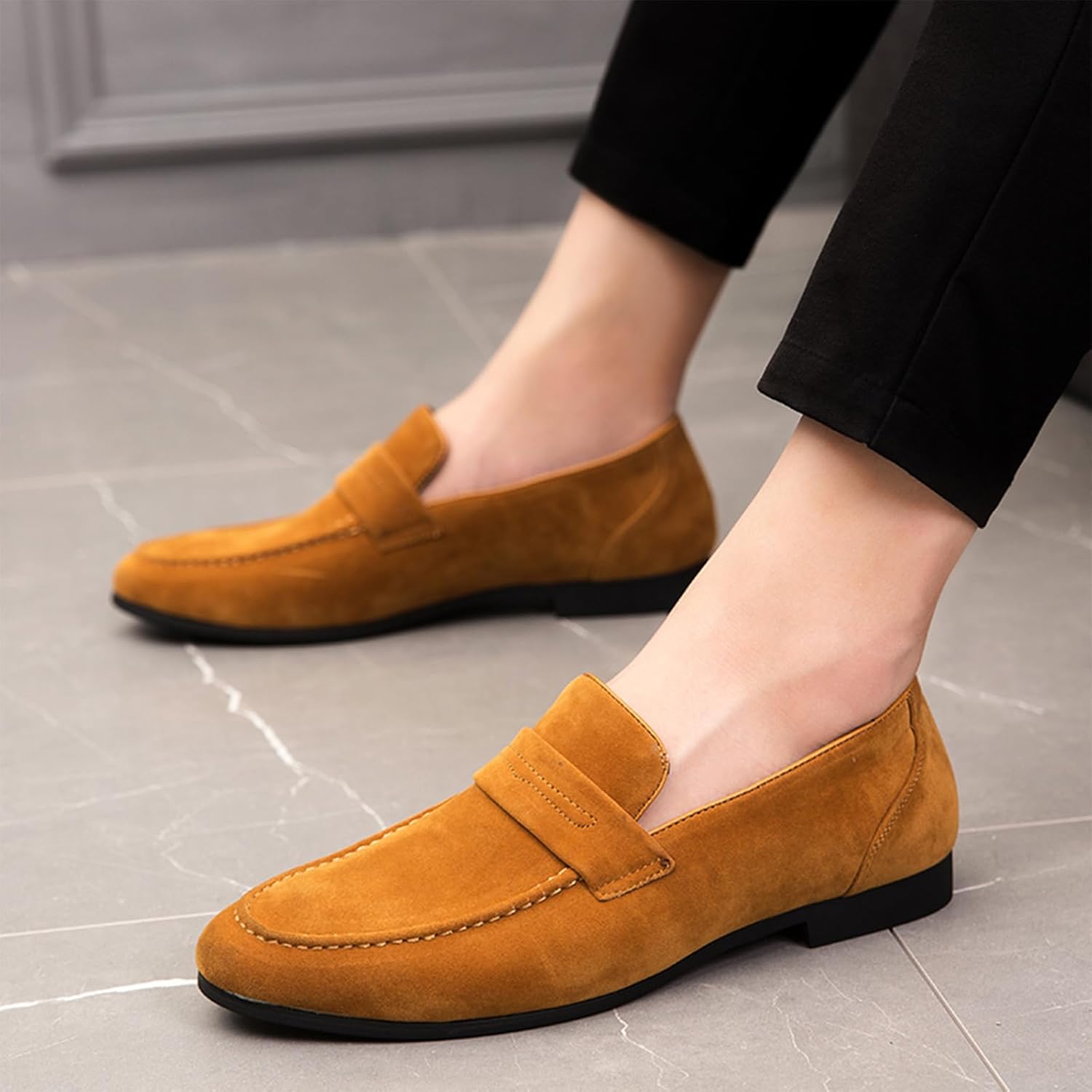 Men's Suede Flats Penny Loafers Comfortable Lightweight Work Casual Driving Shoes for Business Office Daily - Image 5