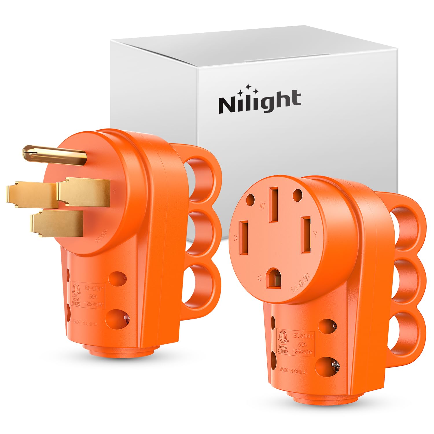 Nilight 50 Amp RV Male and Female Plug Set 14-50P and 14-50R Receptable 125V/250V Volt Heavy Duty Electrical Camper ETL Listed for Caravan Motorhome