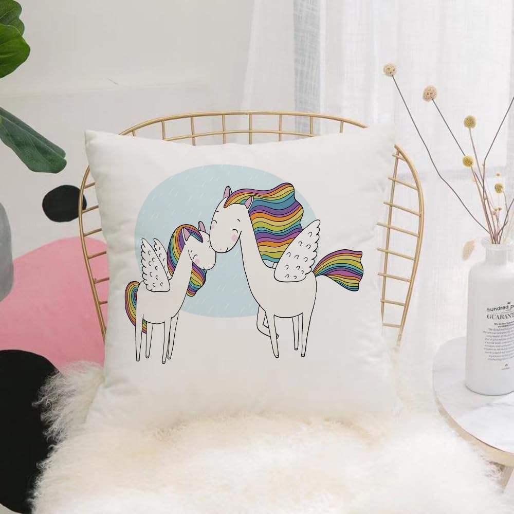 HYOSXW Cushion Cover,Throw Pillow Case Home Decorative for Living Room Bedroom Sofa Chair 16X16 Inch,Beautiful rainbow pegasus. A horse with wings. isolated objects on white backgr,Pillowcase 40X40cm