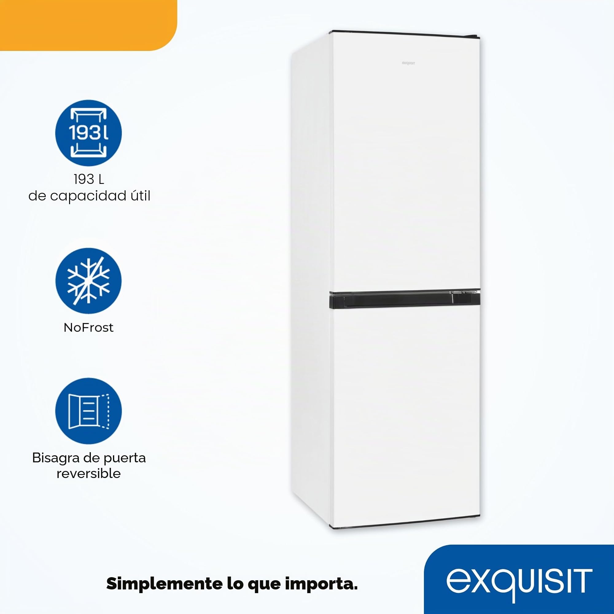EXQUISIT Frigorífico Combi No Frost 193l Blanco - Nevera con Congelador de Bajo Consumo Energético, Clase E, Multi Air Flow, Gran Espacio, Iluminación LED (157,5 x 48,5 x 60cm)