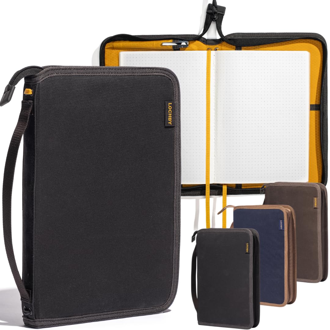 LOCHBY® Field Folio A5 | Zipper Journal Notebook Cover | Water Resistant Waxed Canvas | Included Tomoe River Notebook | Perfect for Travel, Art,