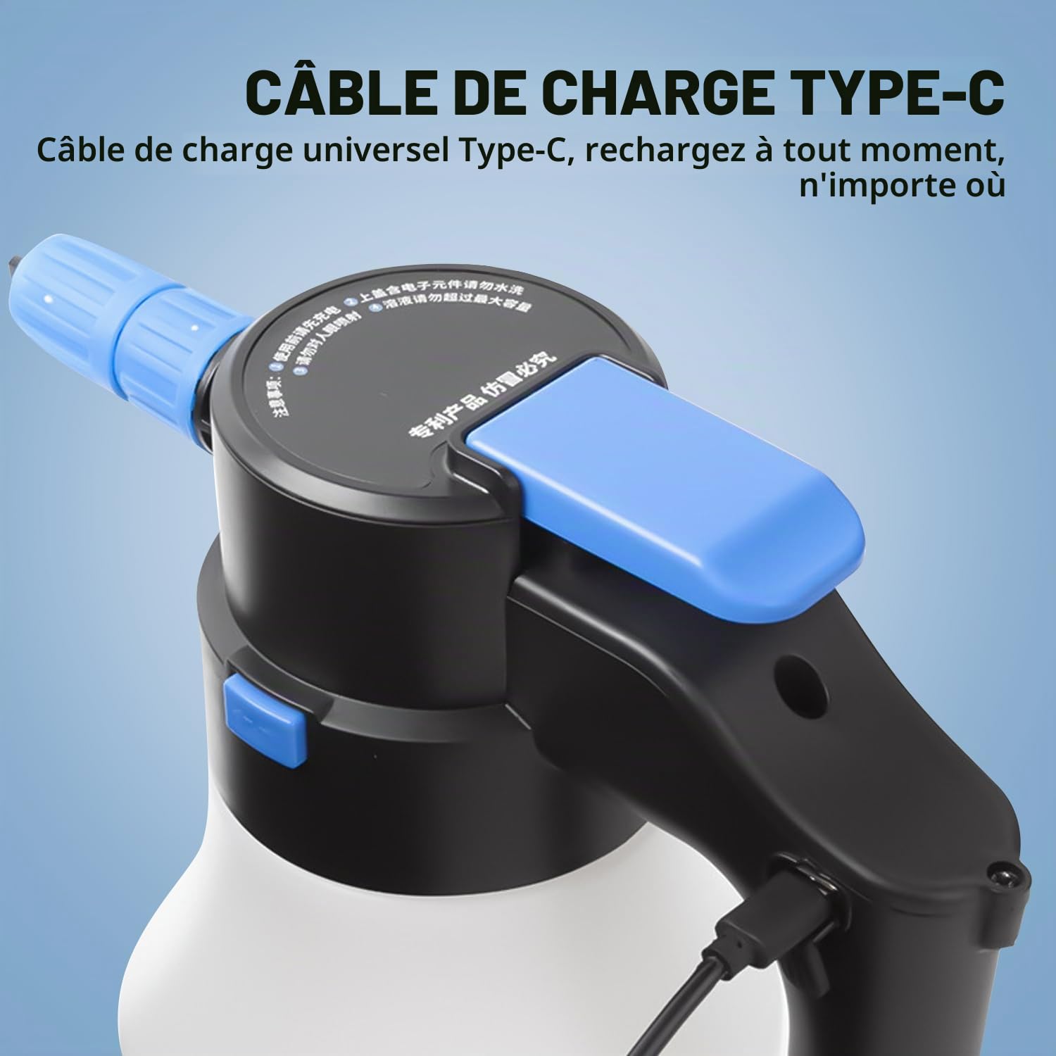 VOBOR Pulvérisateur à Mousse Électrique, 1.5L Batterie USB C Rechargeable, sans Fil Canon a Mousse Voiture pour Nettoyage de Voitures, Roues, Vitres